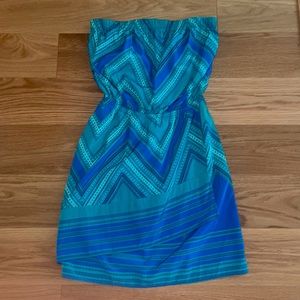 Express blue & green strapless dress size XS